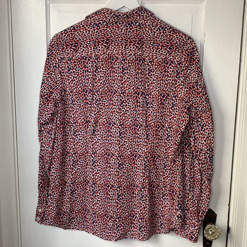 Tommy Hilfiger  Women’s July 4th Preppy Red Blue Roll-sleeve Button Blouse Sz L