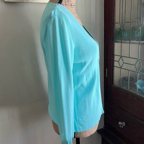 Krass&co Vintage NY& Cardigan Turquoise One Button Long Sleeves Women 90s/Y2K