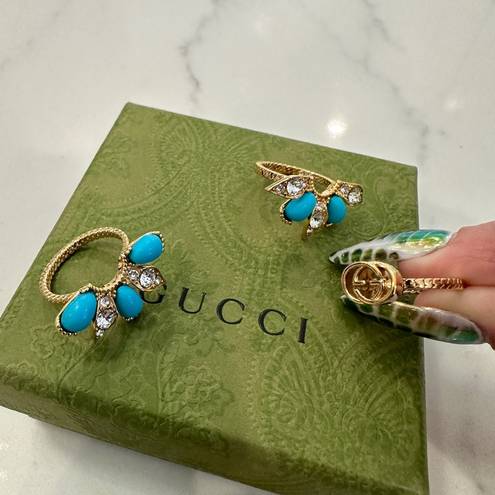 Gucci  Interlocking G Turquoise and Crystal Floral Ring