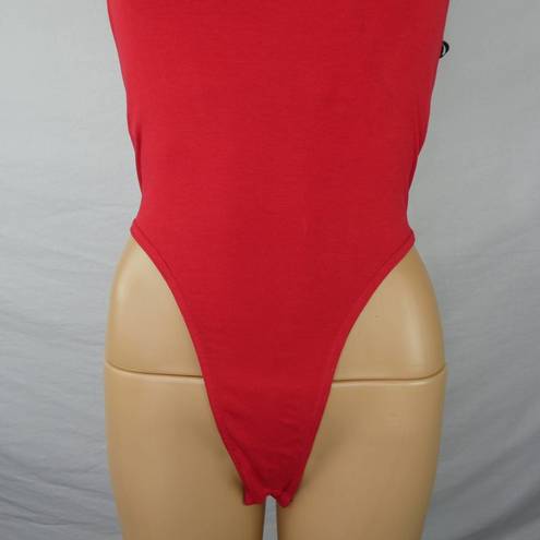 Missguided  Scoop Plunge Neck High Leg Red Bodysuit Snap Bottom Sexy Racy NWT 6