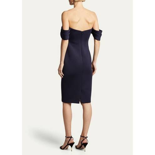 Badgley Mischka  Off-the-Shoulder Pleated Bustier Scuba Dress Navy Womens Size 12