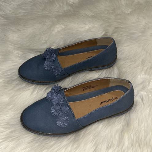 Comfortview  Shoes Woman’s 9 Arielle Slip On Loafers Blue Canvas Round Toe