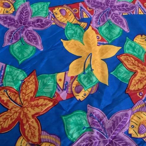 Vintage 100% silk scarf The specialty house fish/ floral print bright multicolor