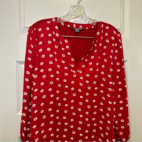 Market & Spruce  Red Print Split V Neck 3/4 Sleeve Blouse size XL