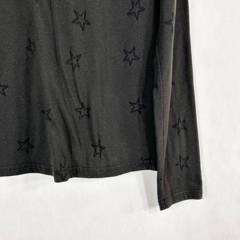 Rails  Medium Top Black Sheer Star Print Long Sleeve V Neck Cotton Women 1581