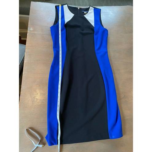 Tommy Hilfiger  Dress Size 8 Blue Black Color Block Sheath Crepe Scuba Stretch