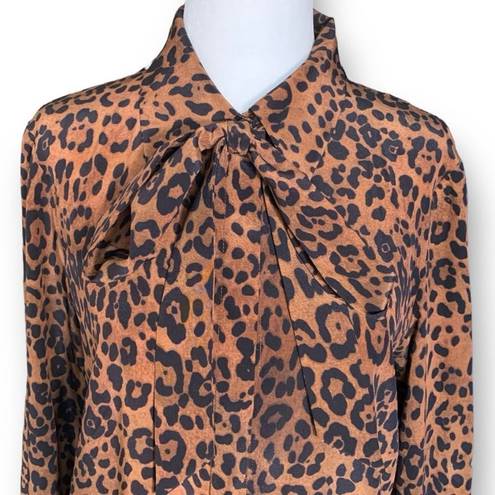 Lafayette 148  New York Diana Shirt Leopard Print Tie Front Long Sleeve Blouse