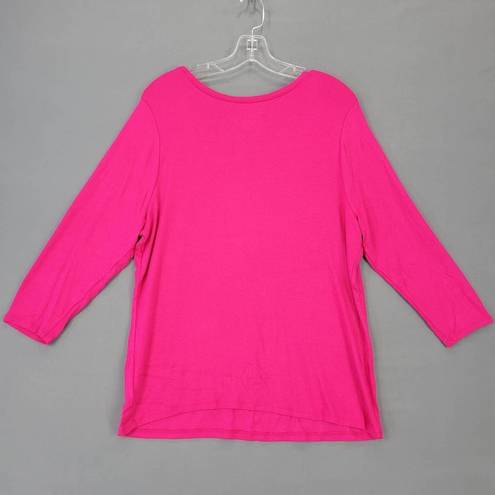 Lane Bryant  Women Shirt Size 14 Pink Stretch Preppy Beaded Scoop Chic 3/4 Sleeve