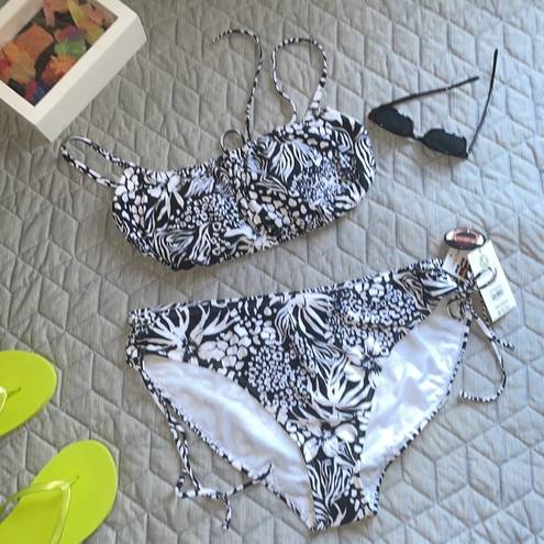 No Bo NWT  bikini Black and White Animal Hipster swimwear set bathing suit pool