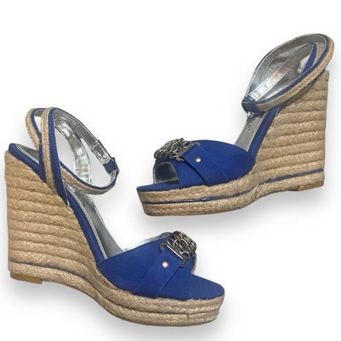 White House | Black Market  Cobalt Blue Jermaine Style Sandals Wedges 4” Size 7M