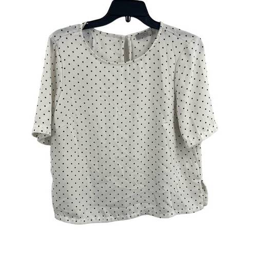 Dalia Collection Dalia White Short Sleeve Dot Blouse Size Medium