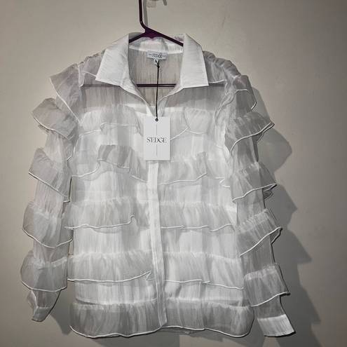 Edge NWT S’ White Sheer Long Sleeve Tiered Women Blouse Size XS