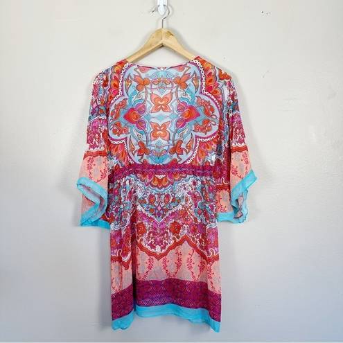 Gottex  Colorful 100% Silk Kaftan Sheer Swim Coverup Dress Size Small