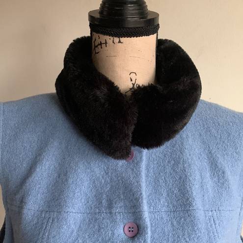 Talbots  Faux Fur Collar Baby Blue Wool Sleeveless Vest