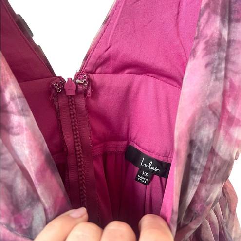 Lulus Lulu’s Garden Romance Magenta Floral Print Organza Maxi Dress Pink Purple XS