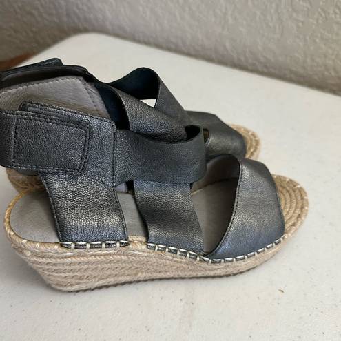 Eileen Fisher  Willow Wedge Espadrille Women’s Size 5.5 Leather Sandals metallic