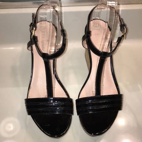 Kate Spade  Women’s Tallinn Black Patent Leather Cork Wedge Sandal Heels