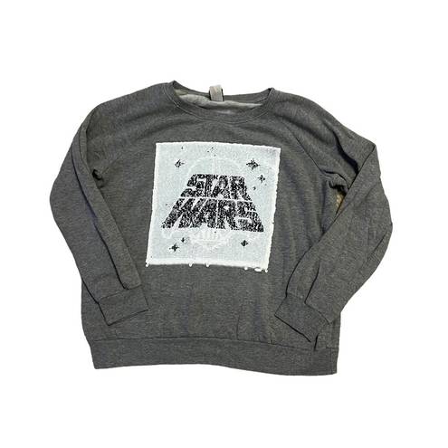 Star Wars  Women's Large Gray Crew Neck Sweatshirt Reversible Sequin Darth Vader