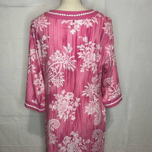 Carole Hochman  Long Dressing Gown Housecoat 1/2 Zip Pink Floral Cotton Sz Small