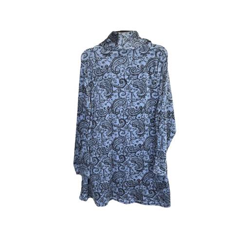 Carole Hochman Grayish Blue w Black Paisleys/Flowers Soft Stretchy Cardigan Women Large