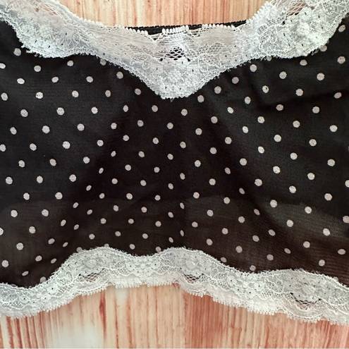 Petra Fashions Vintage  Black Polka Dot White Lace Trim Sheer Bralette