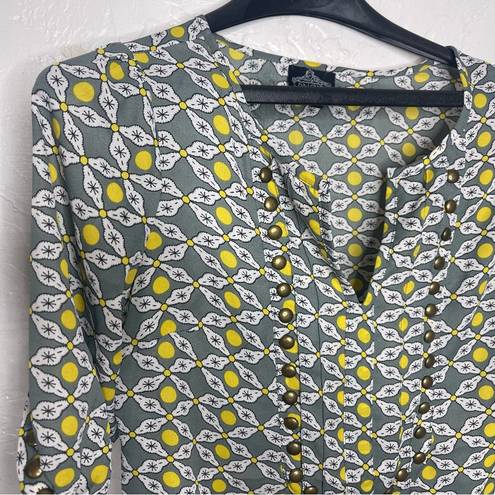 Angie  Blouse Top Size Medium Stud Detail Yellow Green