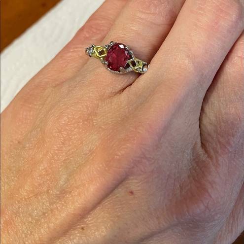 Ruby New Oval  CZ SilverTone & Gold Tone Ring Size 6 7/8