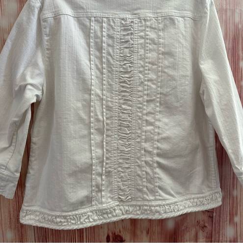 Dress Barn  White Ruffle Trim Denim Jacket