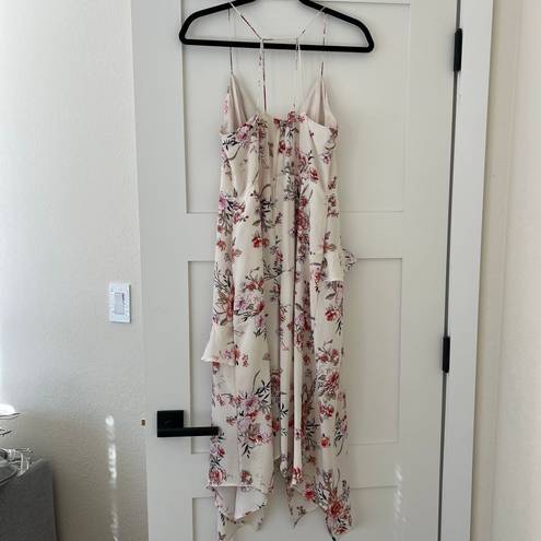 The Row  A Women's Floral Chiffon Side Ruffle V Neck Sleeveless Lined Maxi Dress Sz L