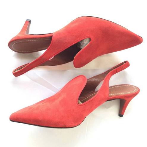 Polo  Ralph Lauren Women's Red Pointed Toe Kitten Heel Slingback Pumps Size 9B