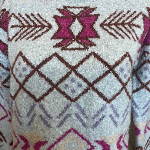 Lou & grey  Mock Neck Fair Isle Tunic Sweater Comfy Cozy Gray Size XS