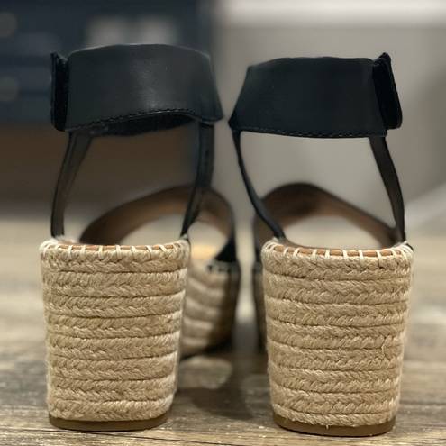 Frye  & Co Amber Espadrille Wedge Sandals Wedge Ankle Strap Black Shoe