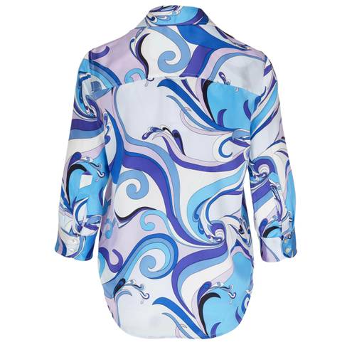 L'Agence L’Agence Dani Silk Blue Swirl Button Front Blouse