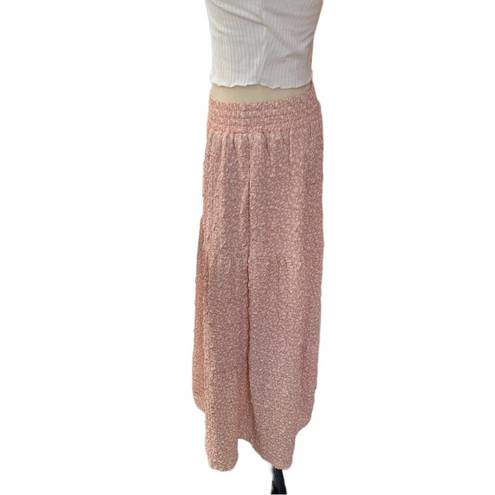 English Factory Blush Pink Smocked Waist Floral Tiered Crepe Maxi Skirt Med