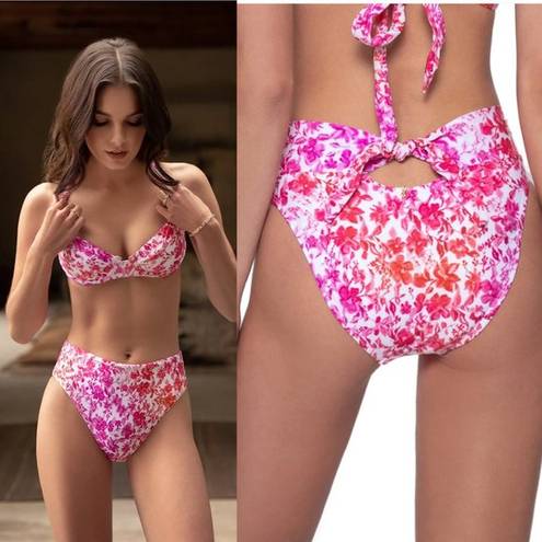 PilyQ  Azalea Floral High Waist Bikini Bottoms Pink Size Medium