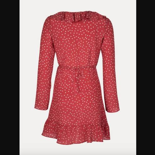 Realisation Par The Alexandra Red Star 100% Silk Long Sleeve Wrap Mini Dress XXS