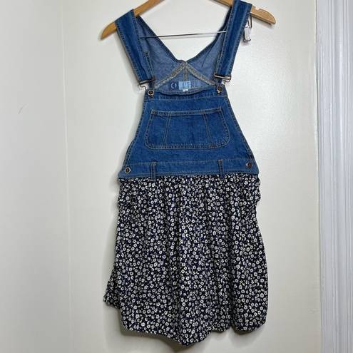 Daisy Vintage 90s Ditsy Floral Denim Overall Romper Size Small Blue w/  Print