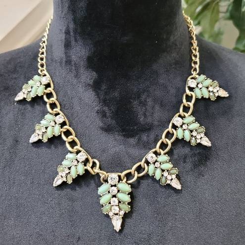 The Loft  Women's Green & Crystal Beaded with Lobster Clasp Statement Necklace