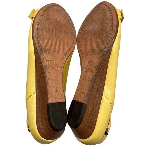 Frye Wedges  Yellow Leather Buckle Detail Peep Toe Wedges, Sz 8