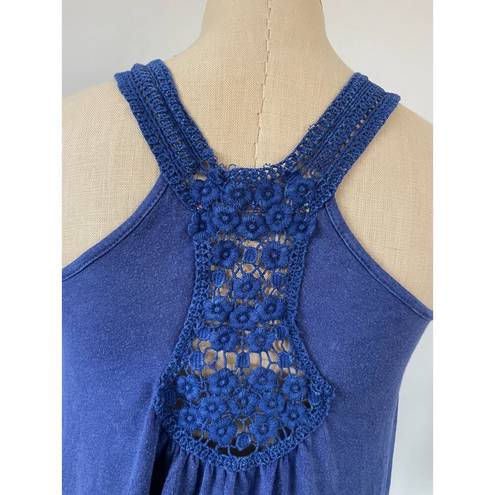 Vintage Havana  womens blue tank top lace embellished cropped size L