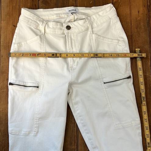 Pistola  high waisted women’s white side zip cargo pocket jeans size 28