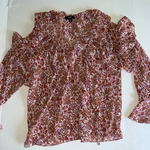 J.Crew  Womens Fete Floral Fall 2022 Ruffle Boho Chiffon Top Bell Sleeve Size S