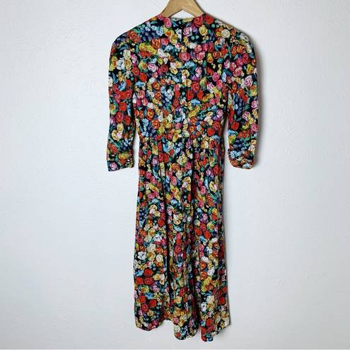 Hunter Bell  Patterson Floral Puff Sleeve Midi Dress Sz 0 Super bloom