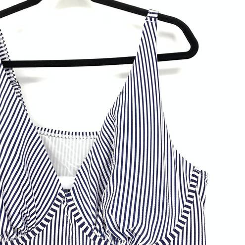 Cacique Swim By  Tankini Swim Top Womens Size 44DD Striped Blue White Underwire