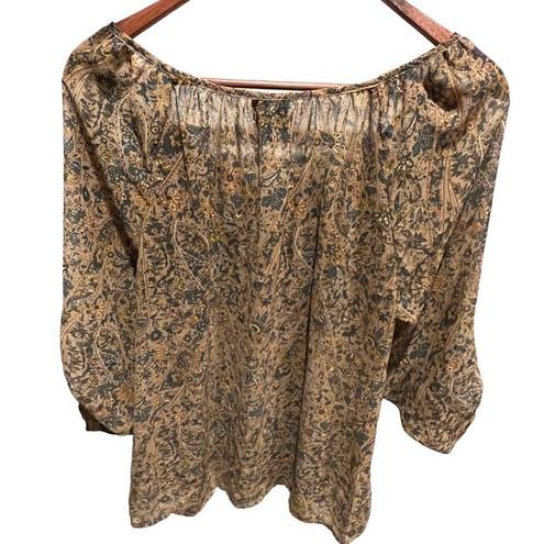 Bobeau  sheer boho blouse with floral print women’s size large