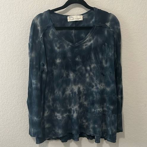 Vintage Havana  Navy Blue Tie Dye Thermal Long Sleeve Split Hem, Size M