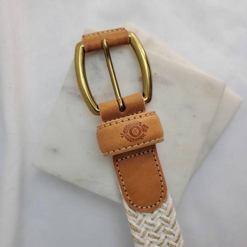 Talbots Cream/Tan Braided Belt with leather and solid brass finishings size M