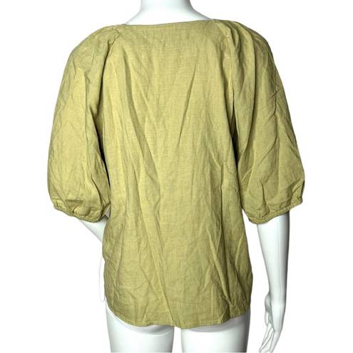 Harper  Women's Blend Blouse Tan Linen Cotton Blend Short Sleeve Puff Sleeve