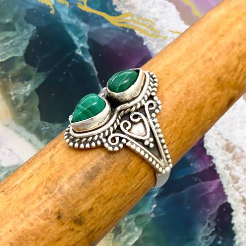 Sterling Silver Vintage Style Genuine Malachite Ring - Sz 6