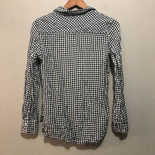 Merona  Long Sleeve Button Front Collared Blouse Black/White Plaid Medium